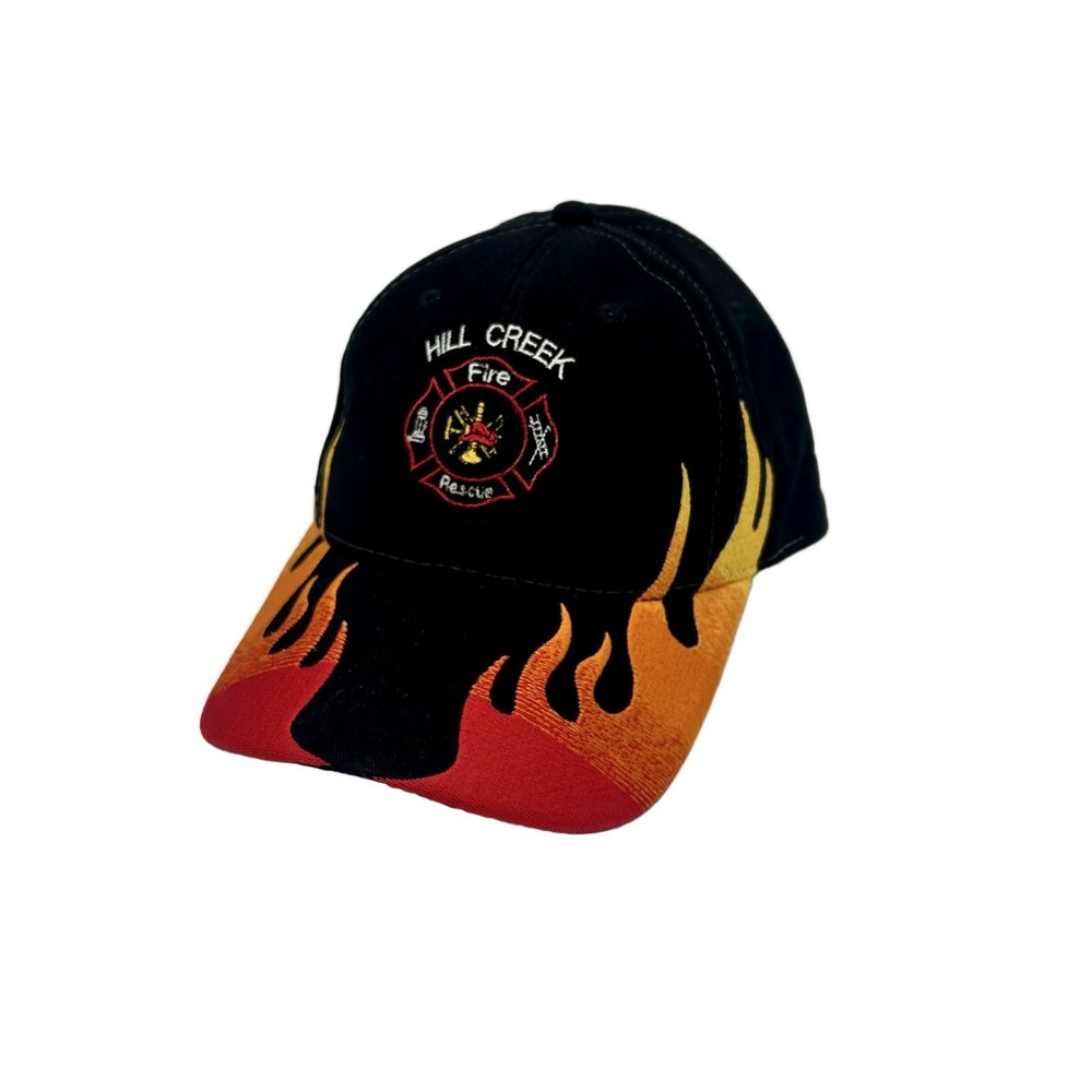 Hill Creek Fire Rescue Baseball Cap Black Red Flame Embroidered One Size